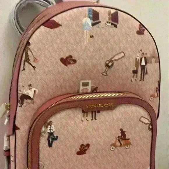 MICHAEL KORS BACKPACK JAYCEE LARGE ZIP JET SET GIRLS PRINT DK POWDER BLUSH MULTI main image 5